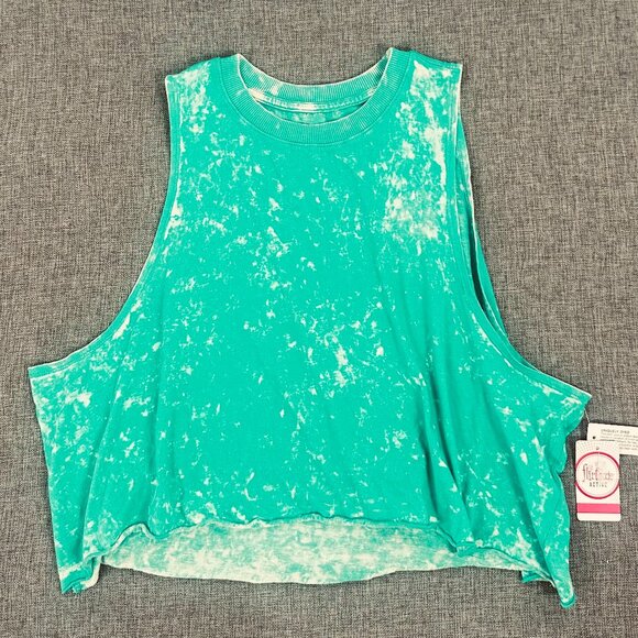 NEW! Flirtitude Active Crop Top Tie Dye Green White Small 100% Cotton Round Neck - Picture 1 of 8